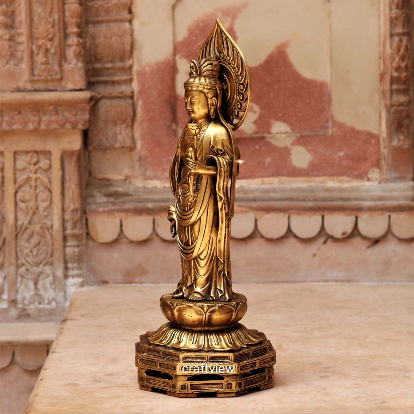 Brass Standing Buddha Statue 23"