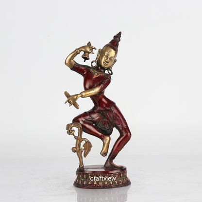 Brass Goddess Dancing Tara Décor Figurine 14"