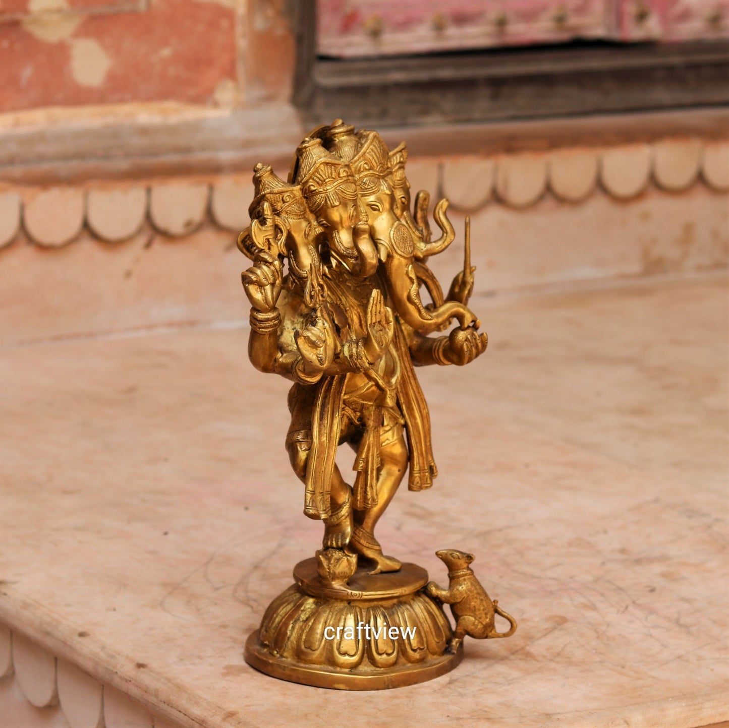 Brass Panchmukhi Dancing Ganesh Statue 15"