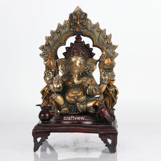 Brass Ganesh Statue with Frame 17"