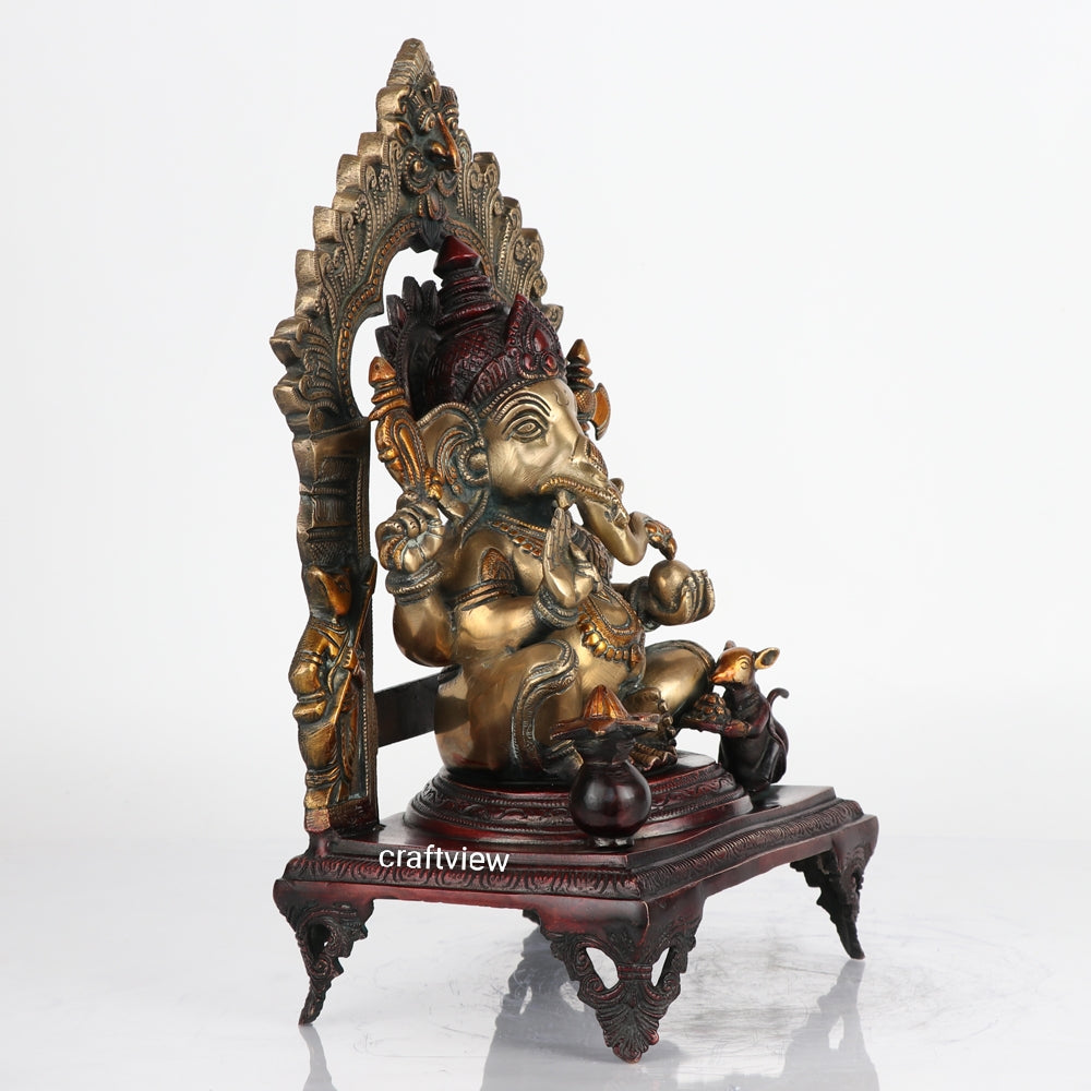 Brass Ganesh Statue with Frame 17"