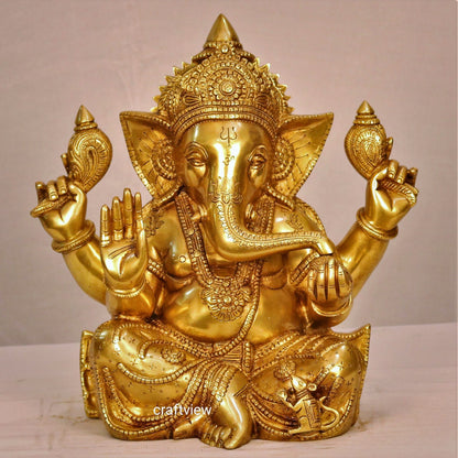 Brass Blessing Ganesh Statue 13"