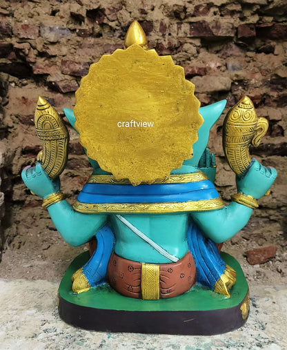 15" Brass Lord Ganesh Statue With Multicolored Finished