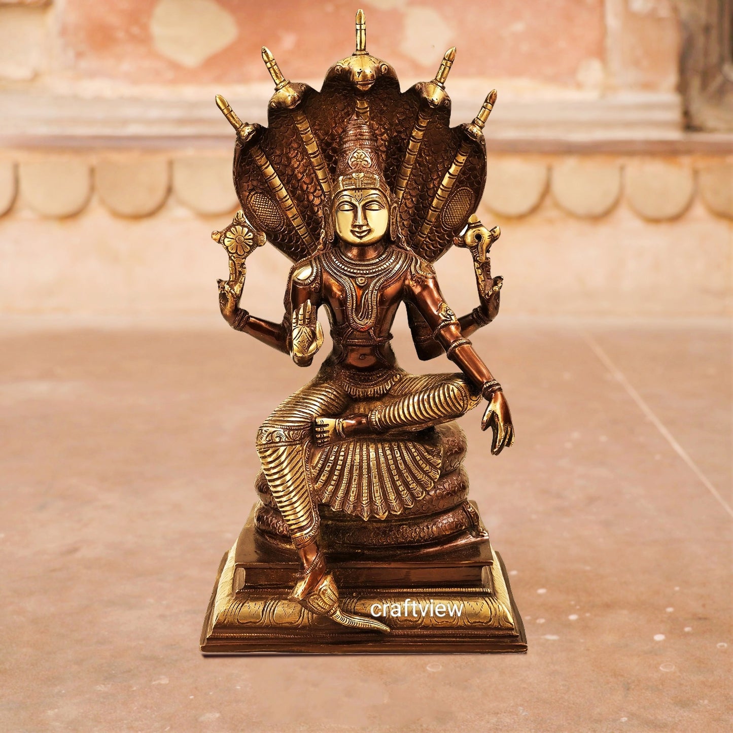 Vishnu Sculpture with Shesh Naag 16"