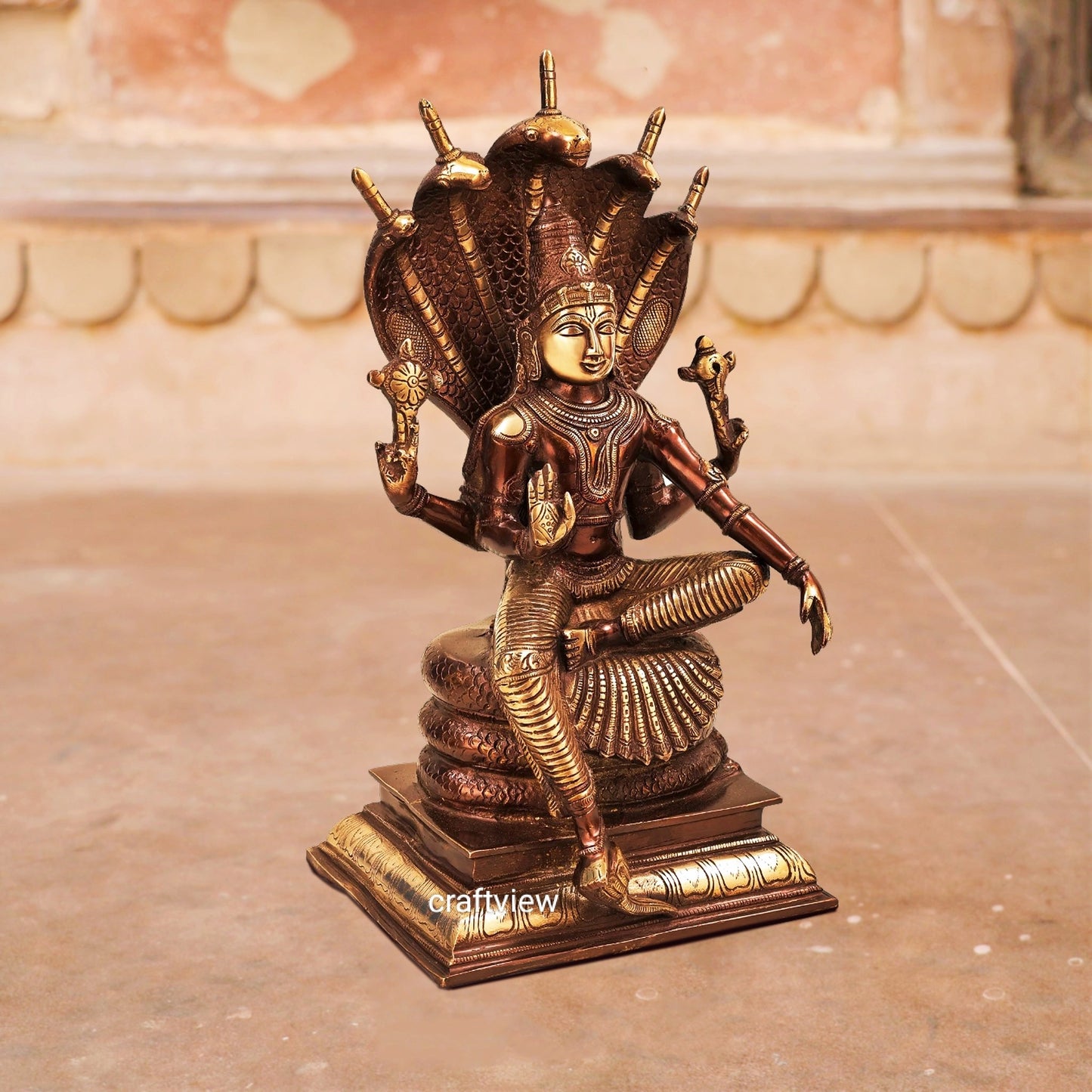 Vishnu Sculpture with Shesh Naag 16"