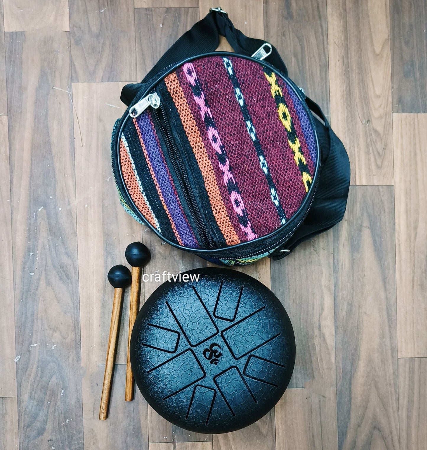 Tongue Drum Pan with Engraved In Oxidized Black Finish