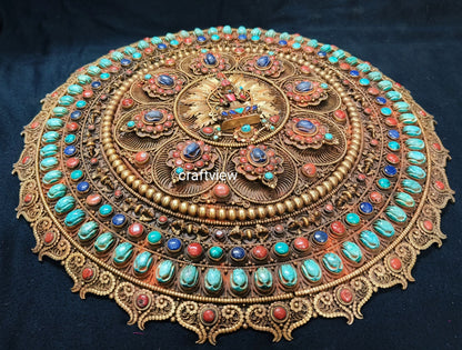 15"Tibetan Yogini Mandala Art Copper Mandala Original Gemstone Inlays