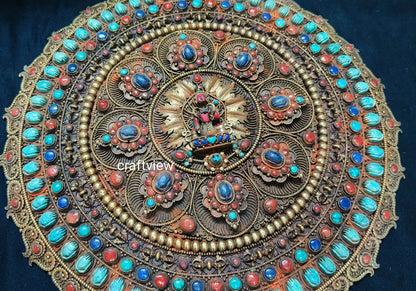 15"Tibetan Yogini Mandala Art Copper Mandala Original Gemstone Inlays