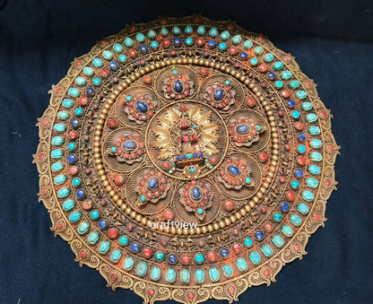 15"Tibetan Yogini Mandala Art Copper Mandala Original Gemstone Inlays