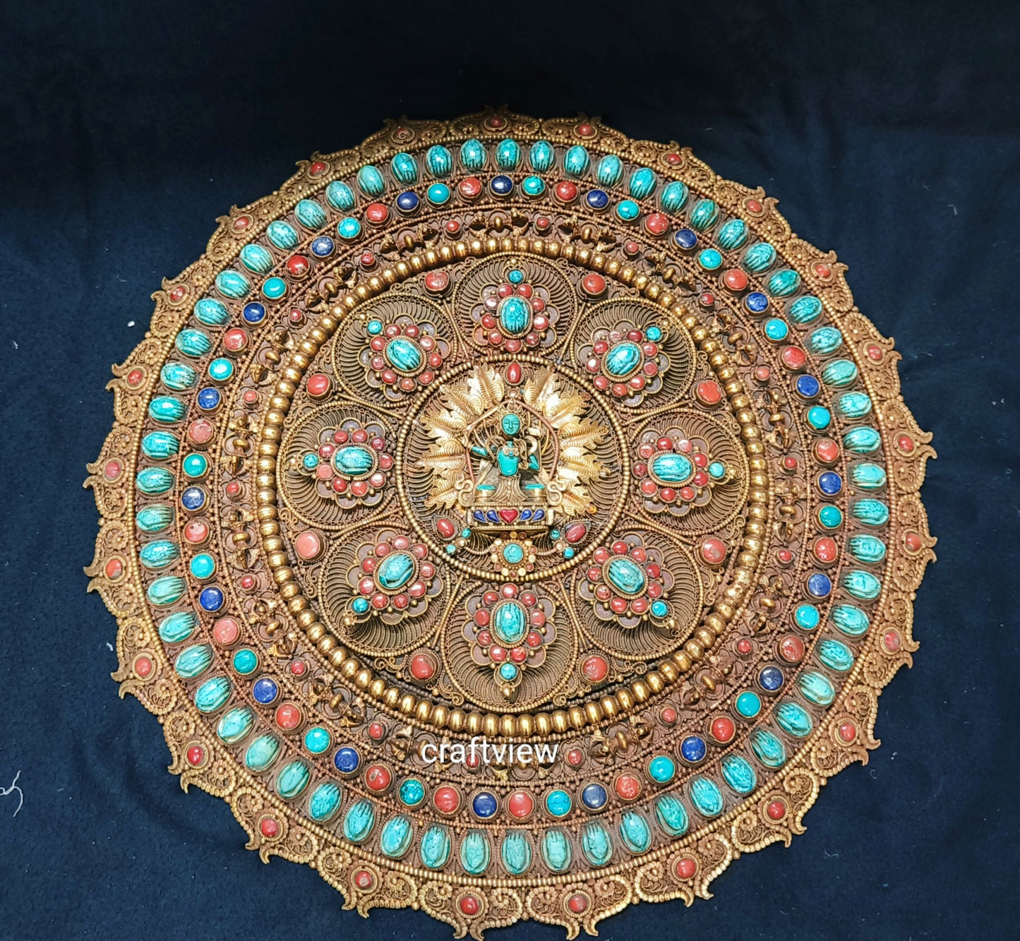 15"Tibetan Yogini Mandala Art Copper Mandala Original Gemstone Inlays