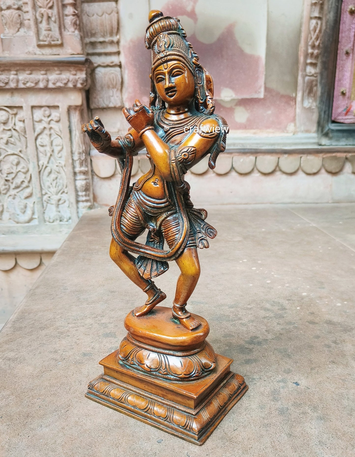 14" Brass Lord Krishna Sculpture