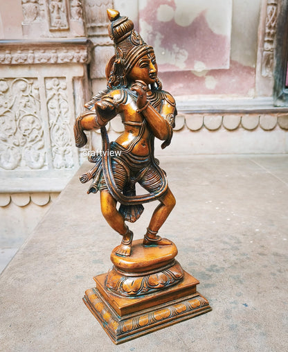 14" Brass Lord Krishna Sculpture