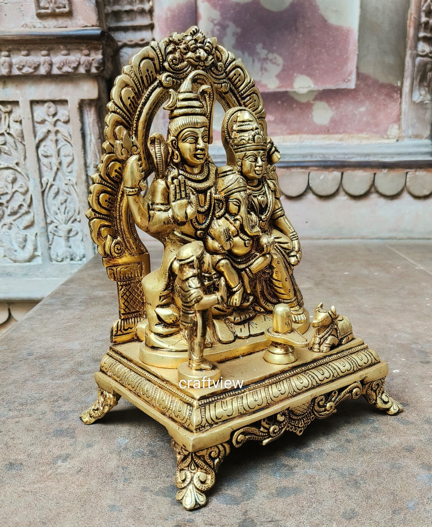 Brass Shiva Family Statue 12"