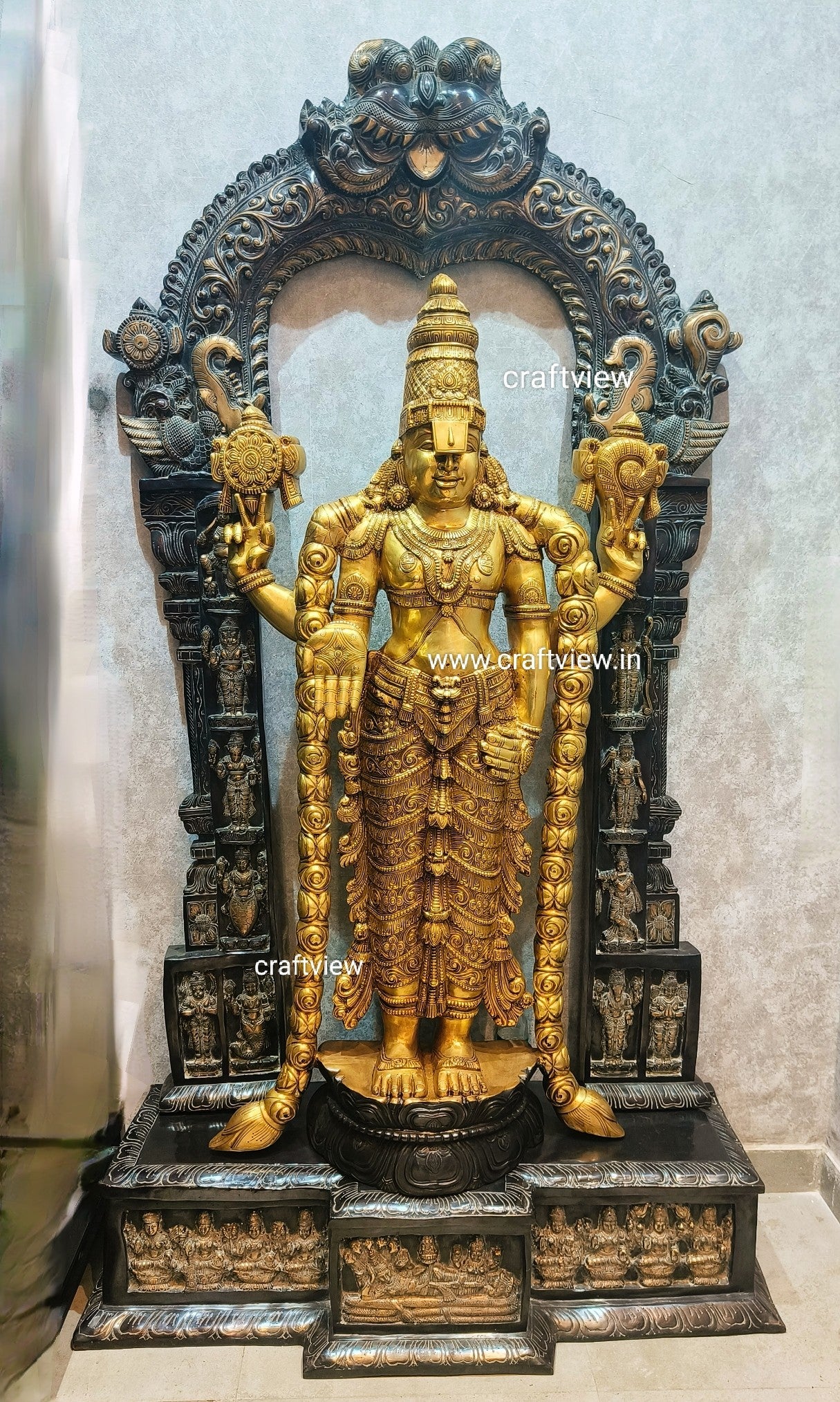 86" Super Large Tirupati Balaji (Venkateshvara) with Kirtimukha Throne | Brass Sculpture Super fine