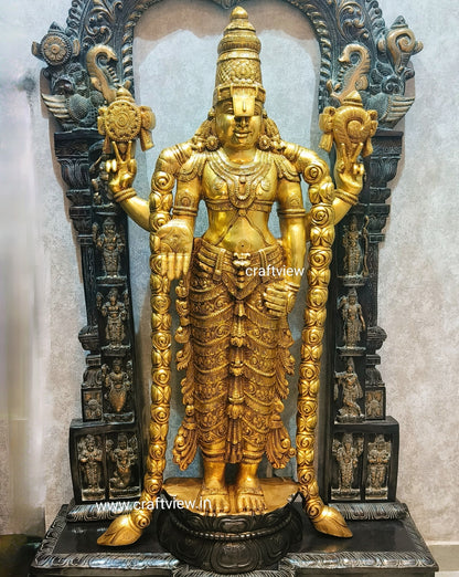 86" Super Large Tirupati Balaji (Venkateshvara) with Kirtimukha Throne | Brass Sculpture Super fine