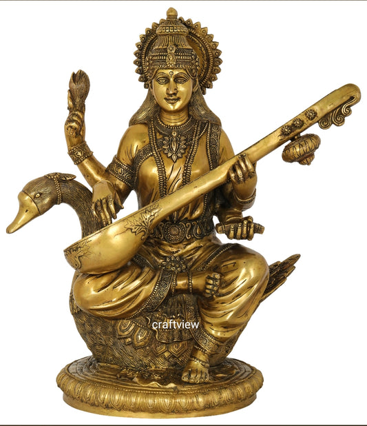 Brass Saraswathi Statue Fine Carving Handmade