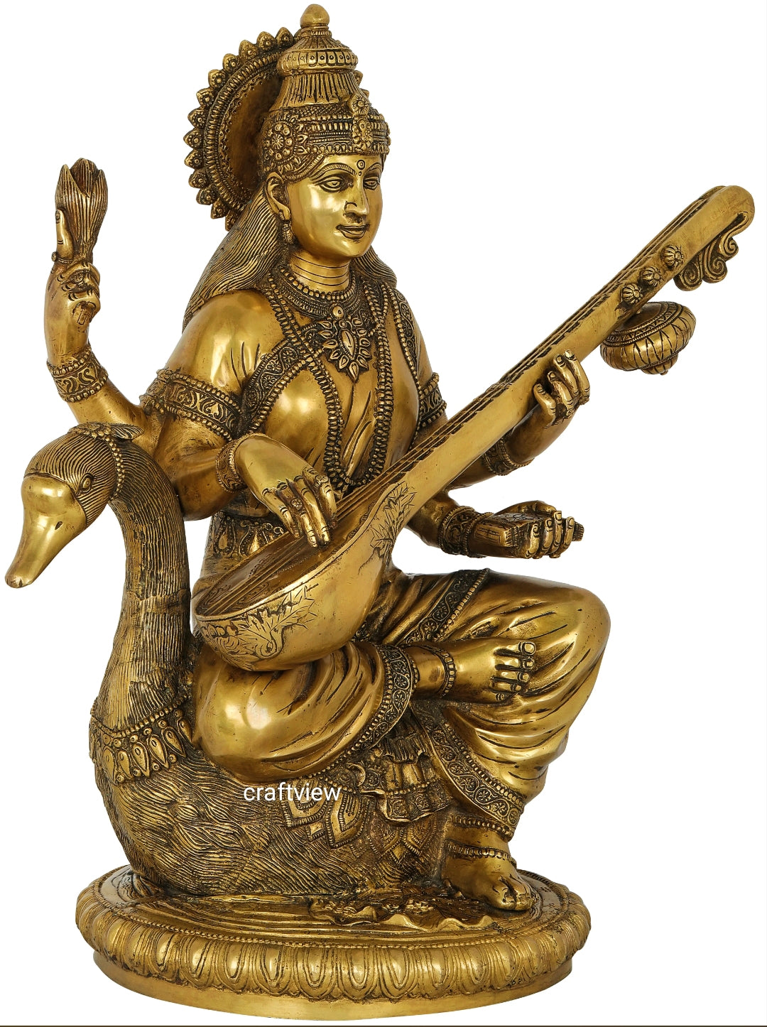 Brass Saraswathi Statue Fine Carving Handmade