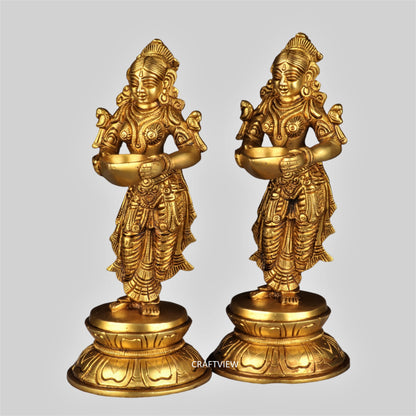 Brass Deep Lakshmi Statues 2 Peace of Set.