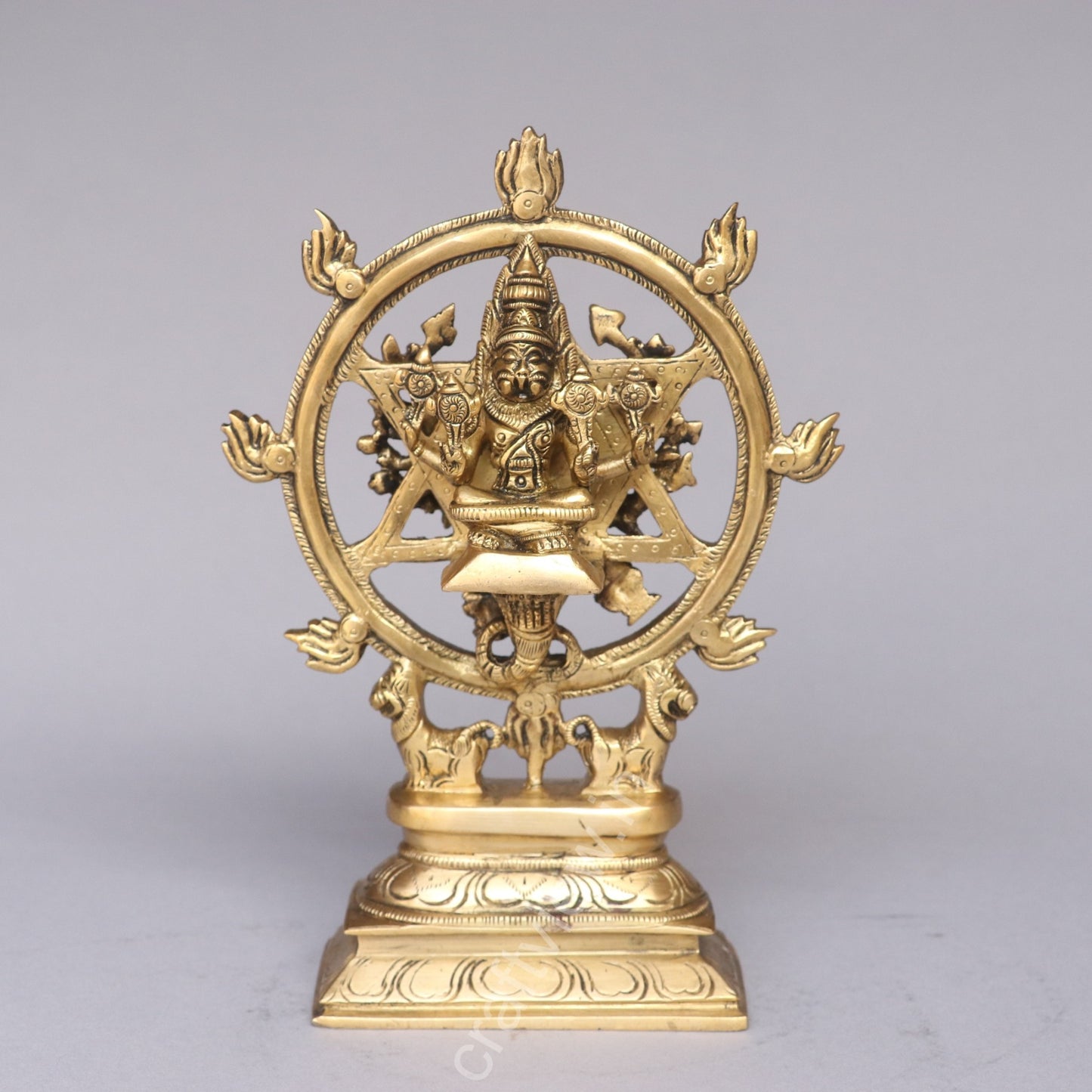 Brass Sudarshana Vishnu Idol with Narasimha on the reverse side