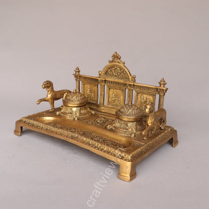 Brass Vintage Inkwell, Tabletop Decoration