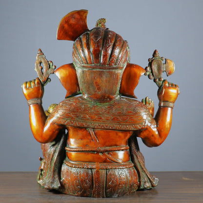 Brass Pagadi Ganesh Statue Sitting on Lalitsana. Copper Brown