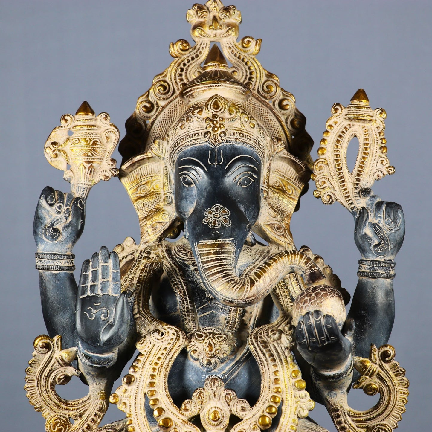 Brass Ganesh Idol Sited on Lotus 21"