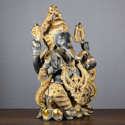 Brass Ganesh Idol Sited on Lotus 21"