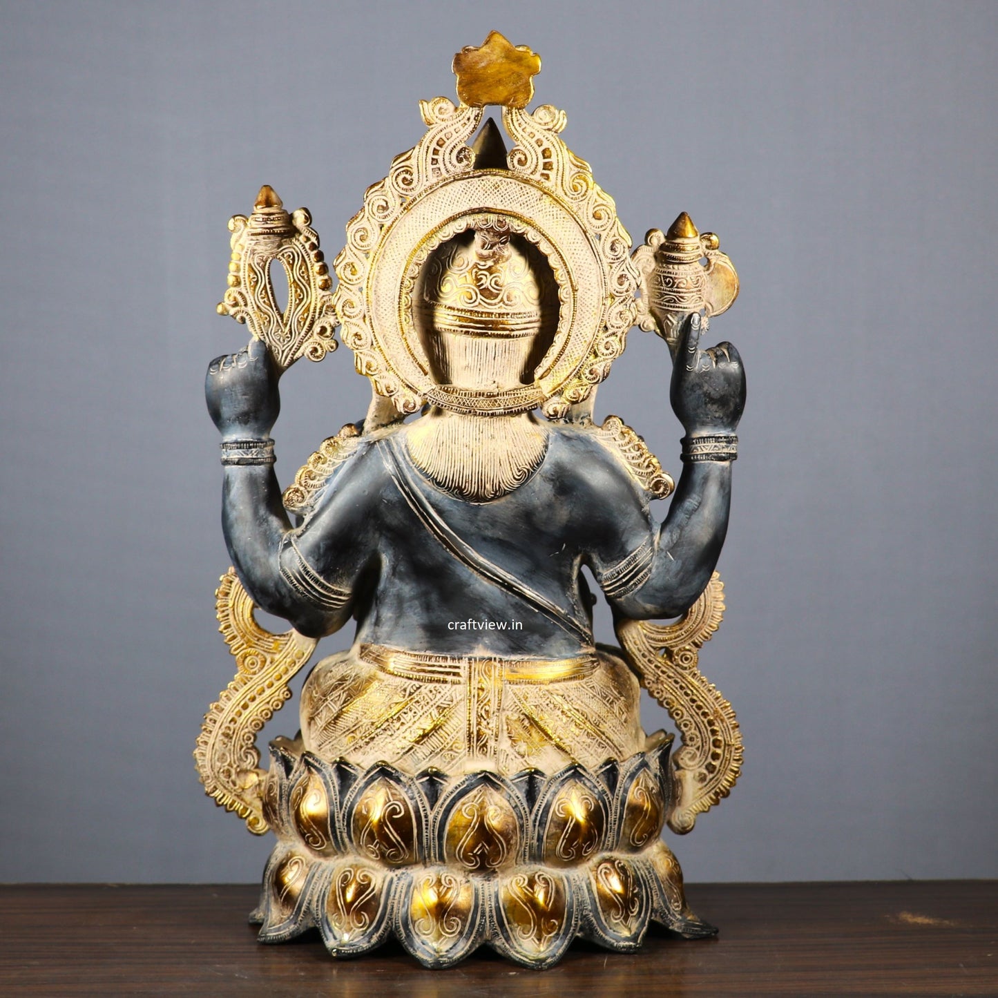 Brass Ganesh Idol Sited on Lotus 21"