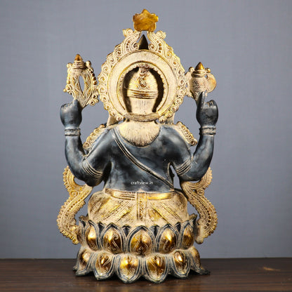 Brass Ganesh Idol Sited on Lotus 21"