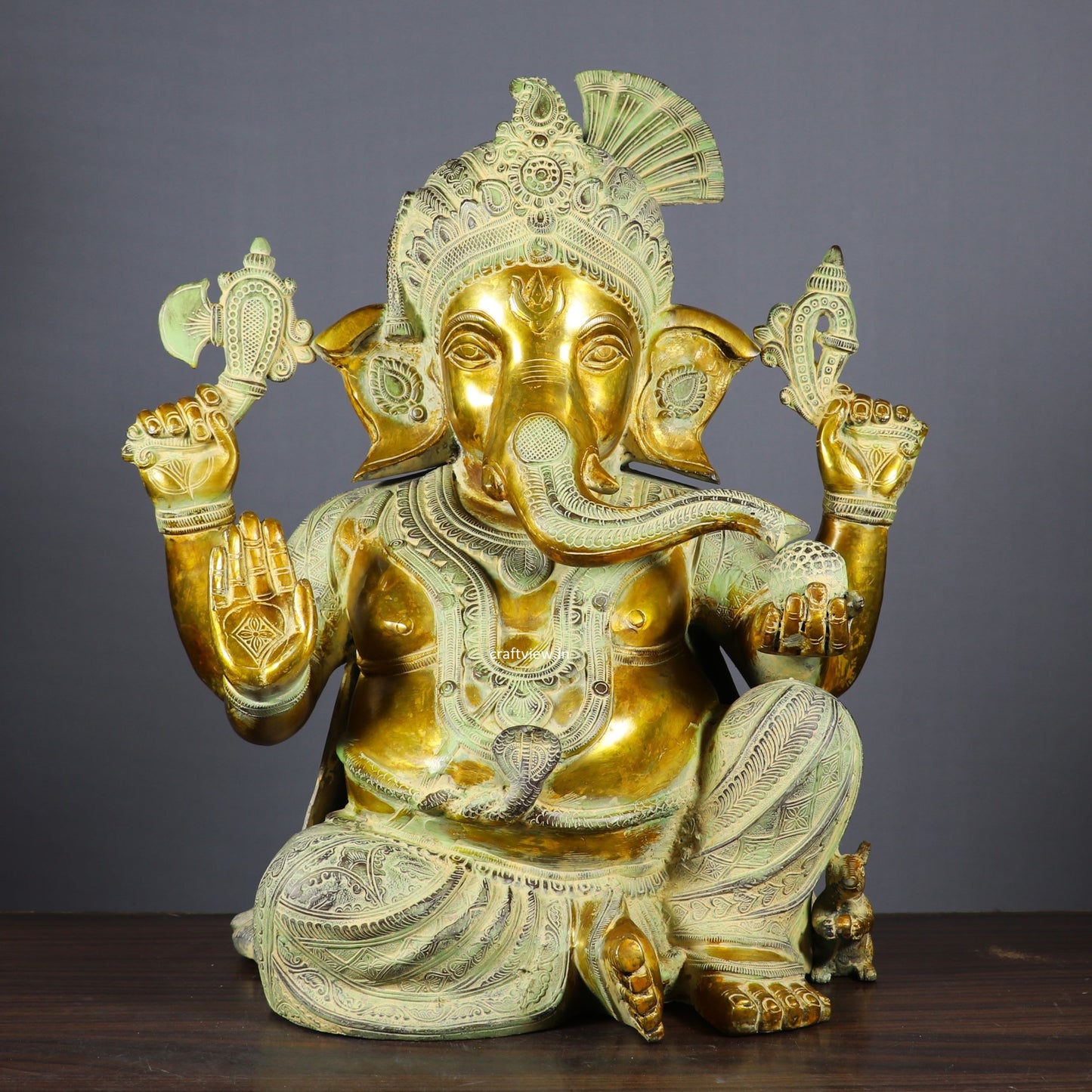 Brass Pagadi Ganesh Statue Sitting on Lalitsana.