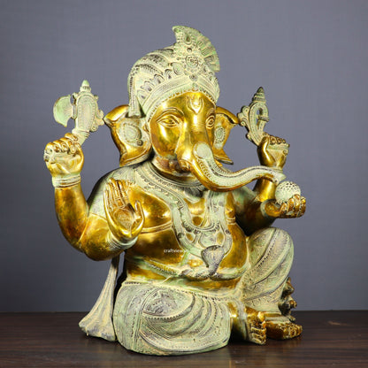 Brass Pagadi Ganesh Statue Sitting on Lalitsana.