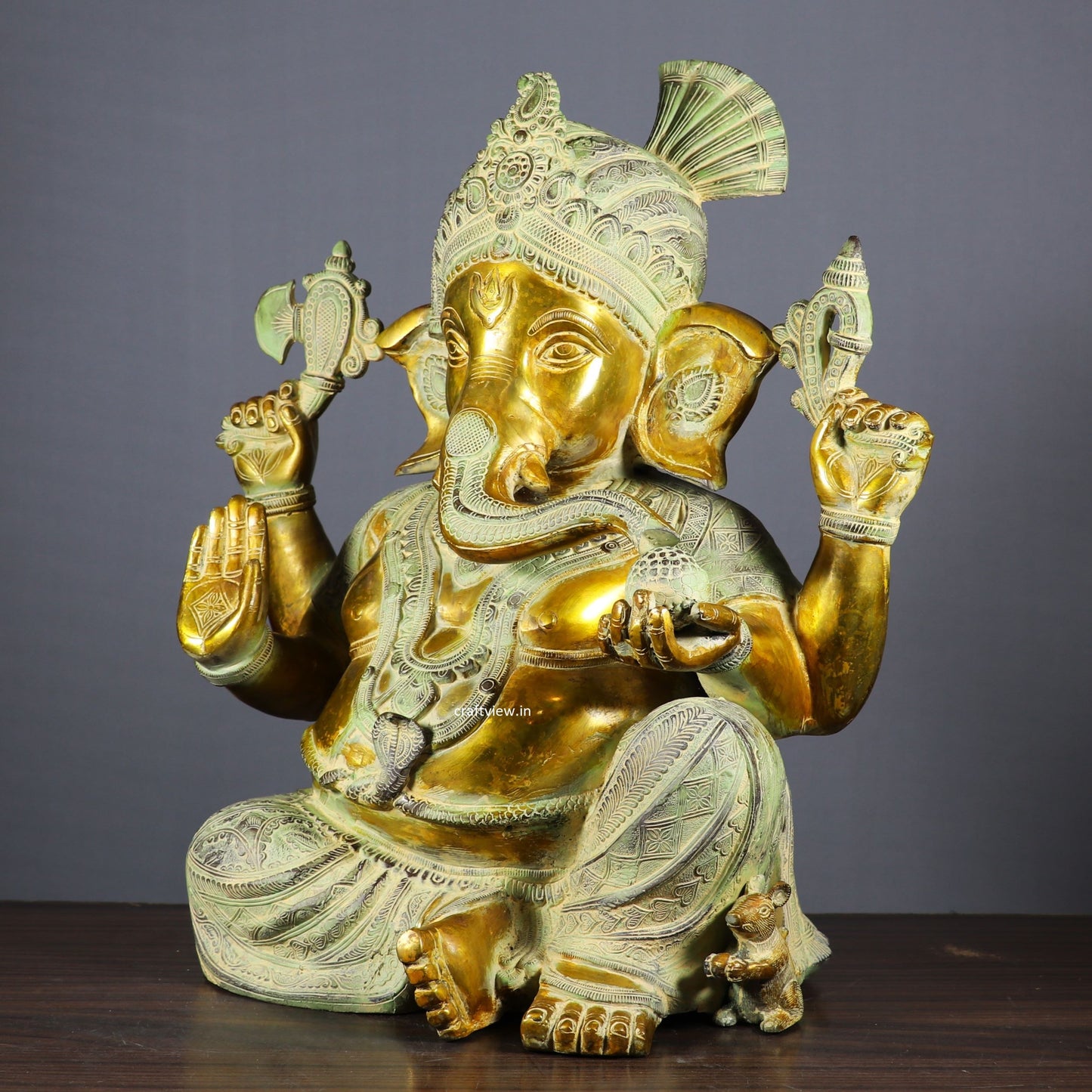 Brass Pagadi Ganesh Statue Sitting on Lalitsana.