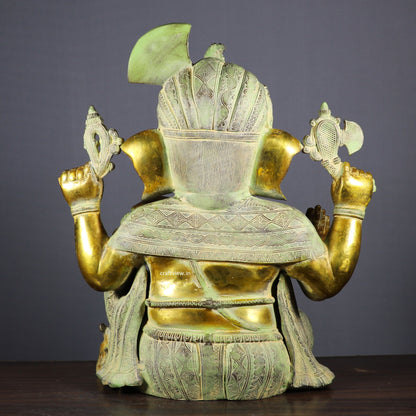 Brass Pagadi Ganesh Statue Sitting on Lalitsana.