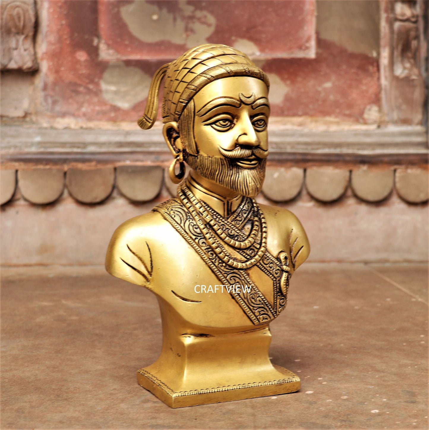 12" Brass Chatrapati Shivaji Maharaj Bust Décor Figurine