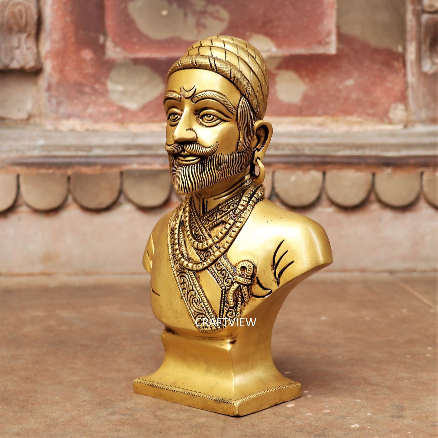 12" Brass Chatrapati Shivaji Maharaj Bust Décor Figurine