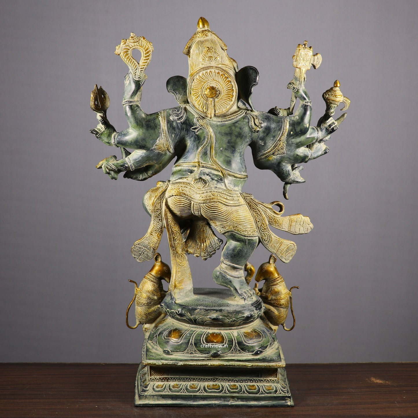 Brass Dashbhuja Ganesh Statue Vintage finished