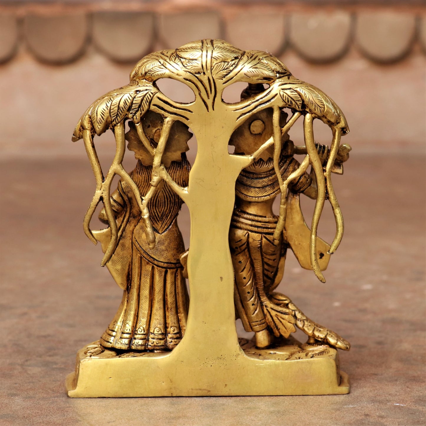 7" Brass Lord Radha Krishna Statue With Tree