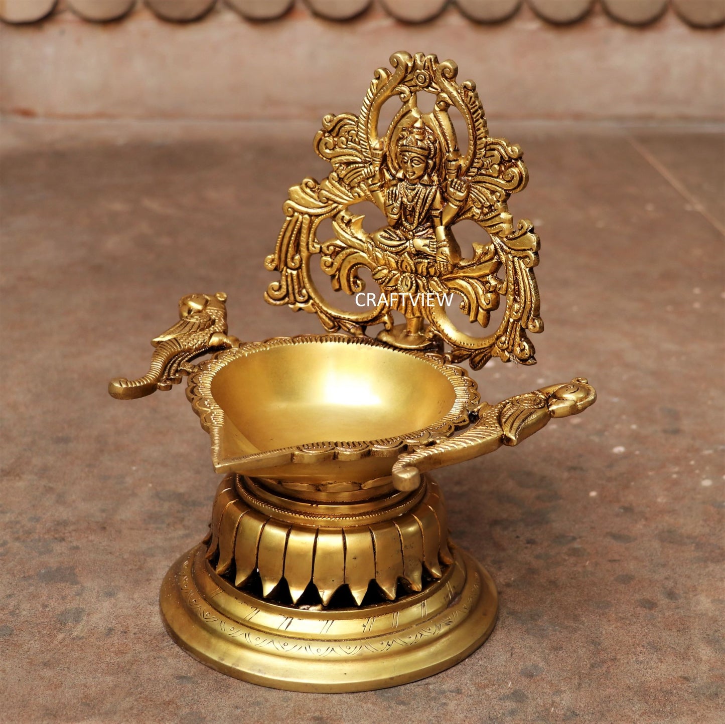 exquisite piece of artistic brass oil lamp with Lakshmi