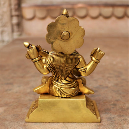 Brass Saraswati Statue Sitting On Base 6"