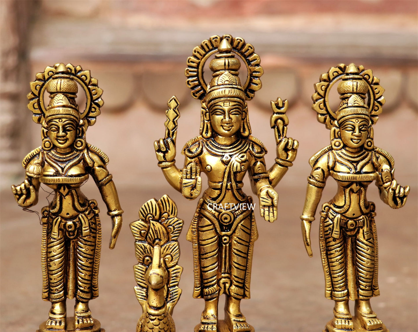 8" Brass Kartik (Murgan) With Lakshmi Statues Set of 3 Peace.