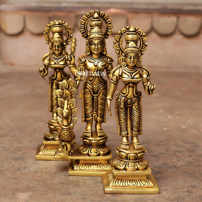 8" Brass Kartik (Murgan) With Lakshmi Statues Set of 3 Peace.