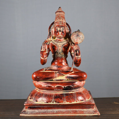 Brass Lord Hanuman Statue Sitting On Lotus Base