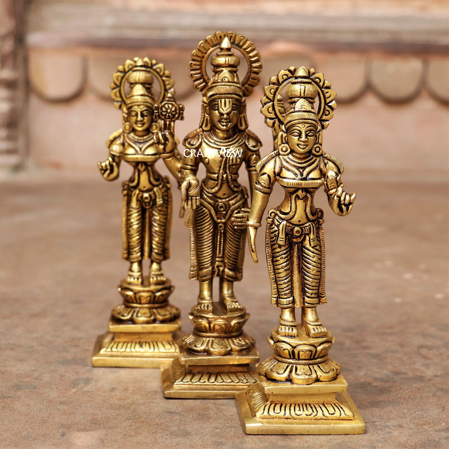 8" Brass Lord Tirupati Lakshmi Sculpture set of 3 Peace