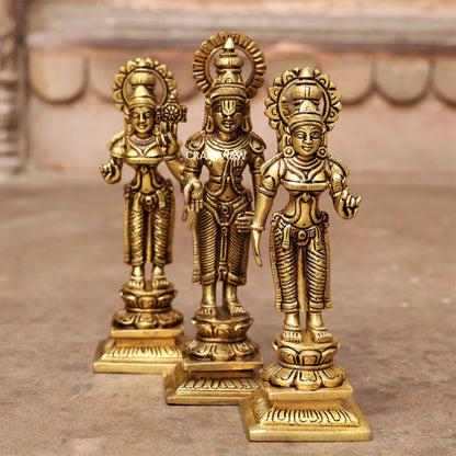 8" Brass Lord Tirupati Lakshmi Sculpture set of 3 Peace