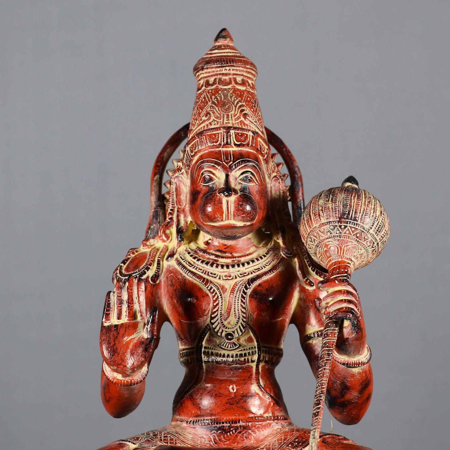 Brass Lord Hanuman Statue Sitting On Lotus Base