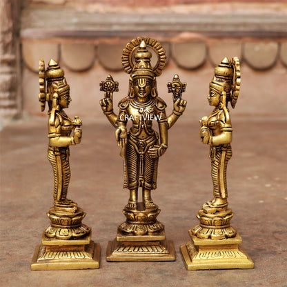 8" Brass Lord Tirupati Lakshmi Sculpture set of 3 Peace