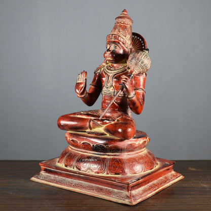 Brass Lord Hanuman Statue Sitting On Lotus Base