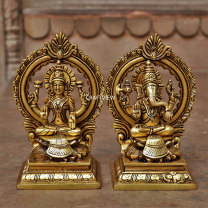 Brass Ganesha Lakshmi Statue Fine Quality 4.5"