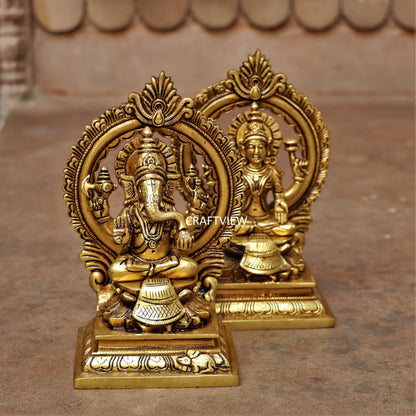 Brass Ganesha Lakshmi Statue Fine Quality 4.5"