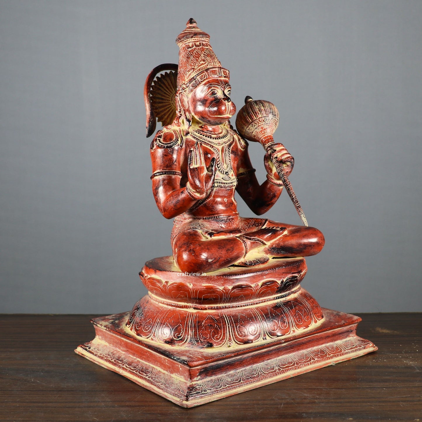 Brass Lord Hanuman Statue Sitting On Lotus Base